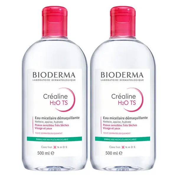 Água Micelar Bioderma Créaline H2O TS para Pele Muito Seca e Sensível - Pacote com 2 x 500ml