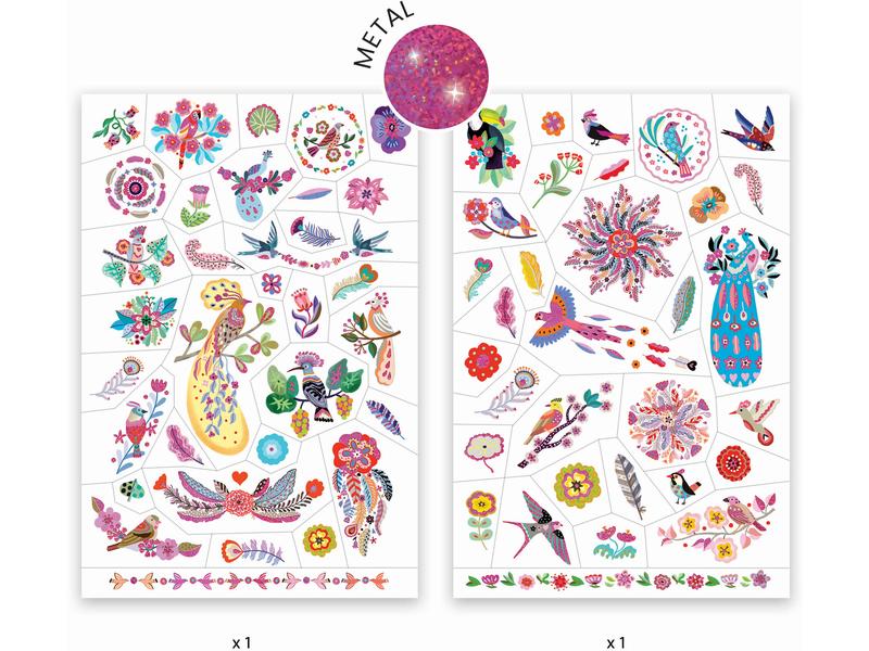 DJECO Tattoo Set Leuchtende Vögel Klebetattoos zum Thema Vögel