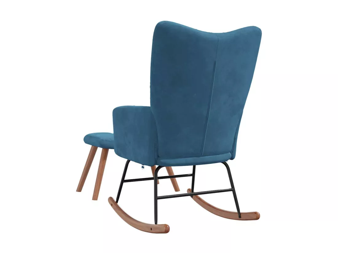 Chaise à bascule avec repose-pied Bleu Velours