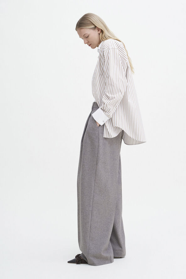 Filippa K Wide Pleated Flannel Trousers Driftwood