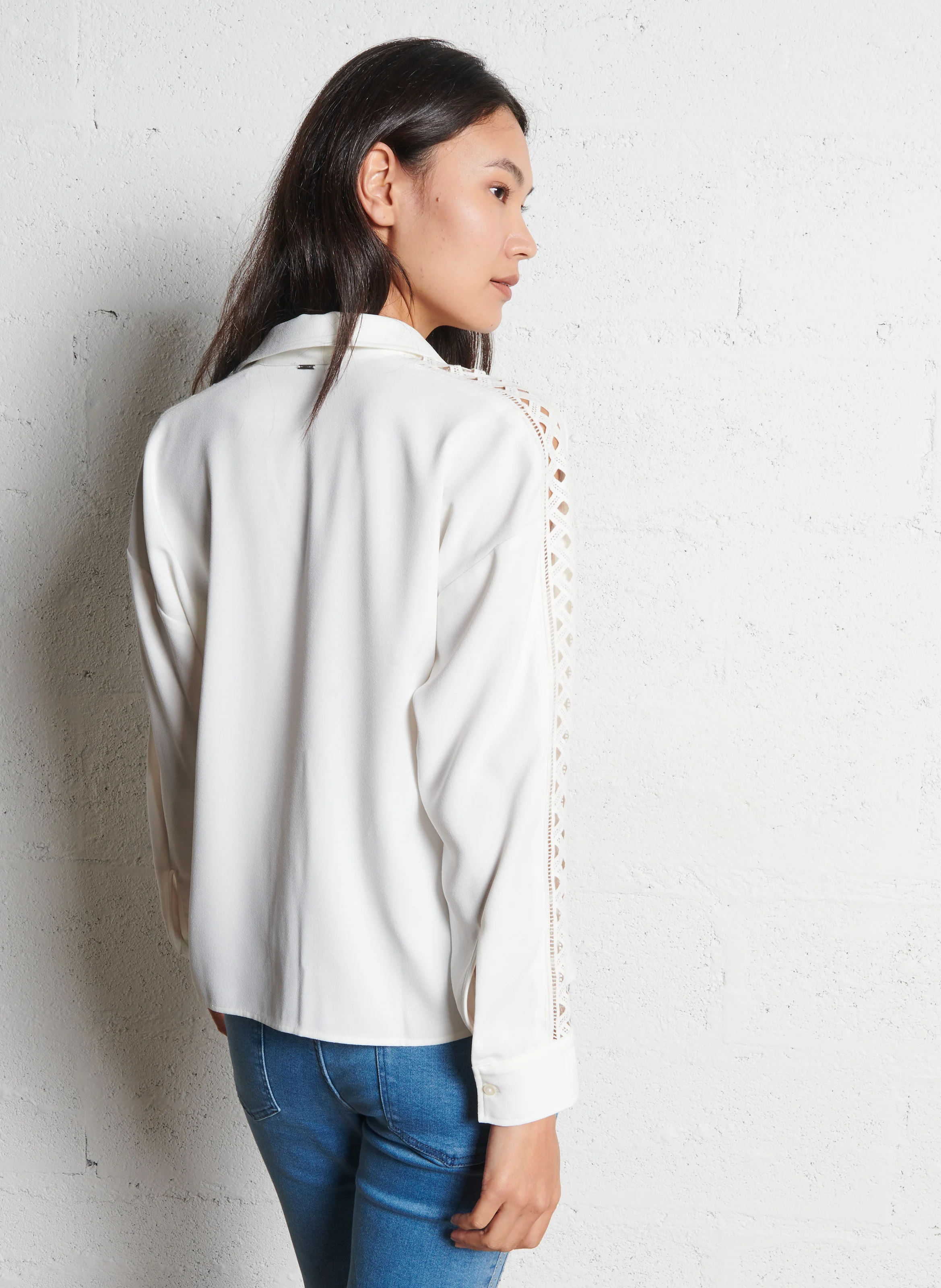 Blouse ample à dentelle| Blanc