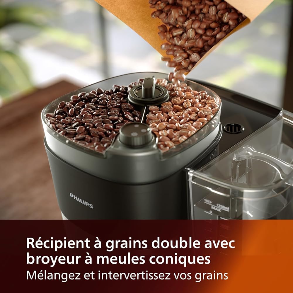 Philips Cafetière Filtre Tout-en-1 - Broyeur Conique Intégré pour des Grains Frais - Préparez dans un Pichet en Verre de 1,25 l ou Directement dans une Tasse : Cuisine et Maison