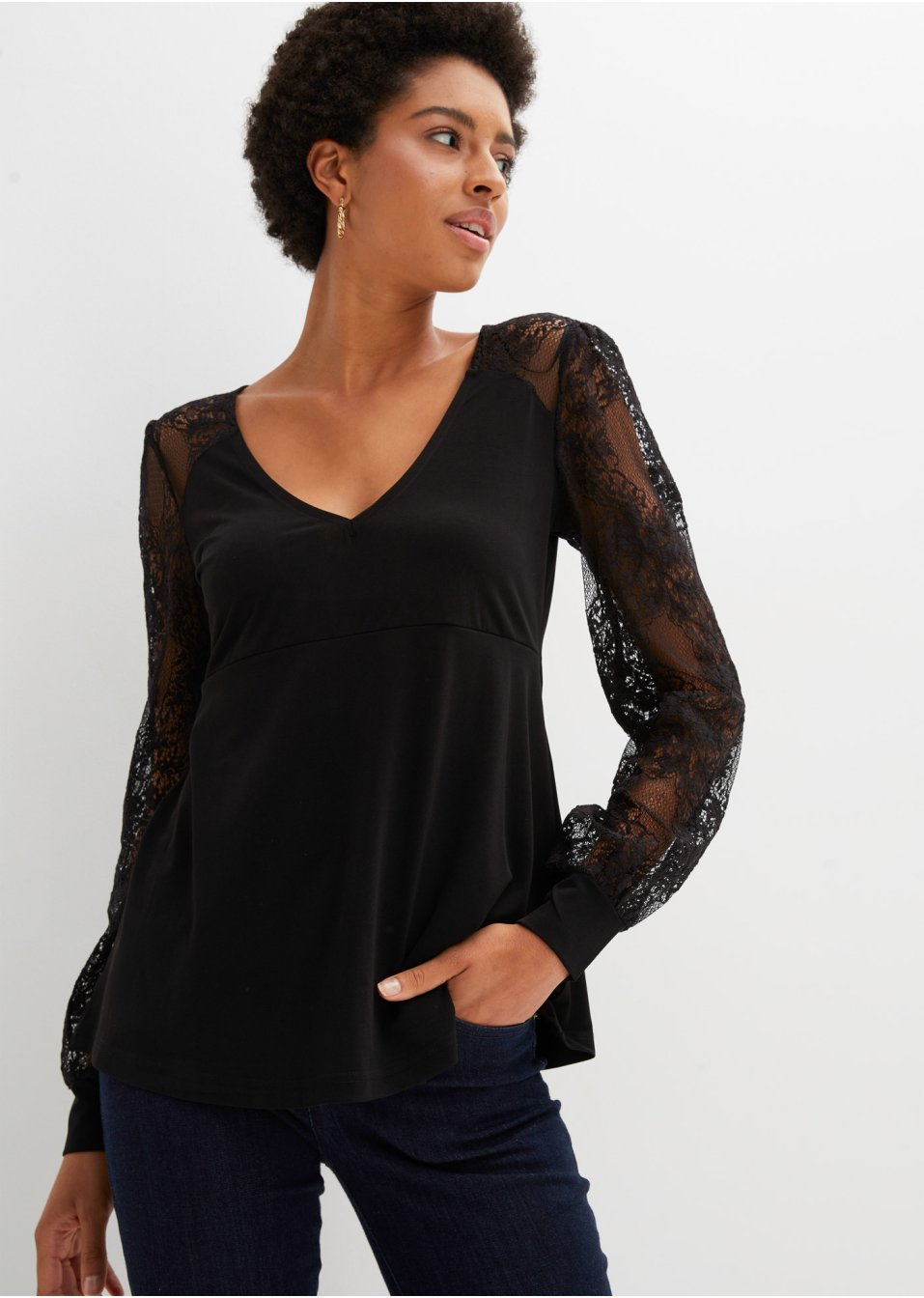 T-shirt manches longues à dentelle