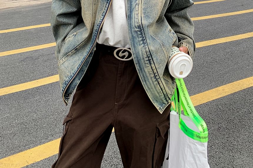 Lorencho - Denimjack met opstaande kraag, gewassen paneel en rits