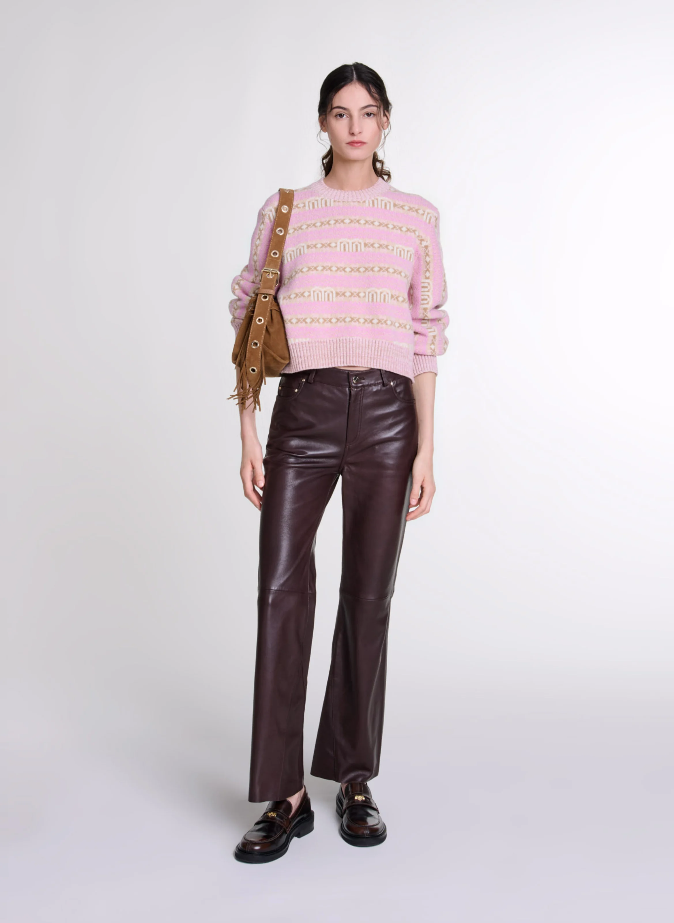 Pantalon flare en cuir| Marron