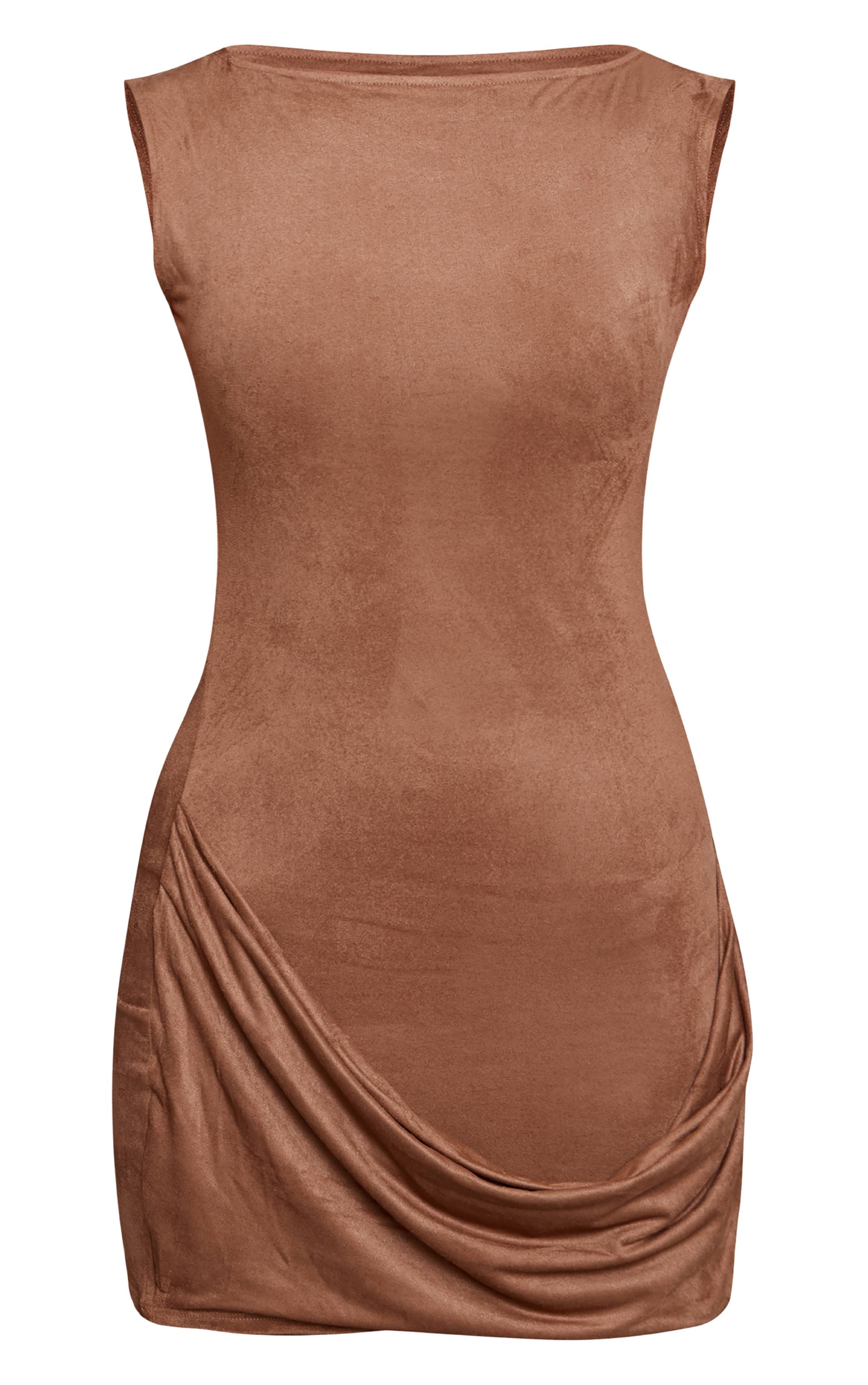 Marron Robe Moulante En Synthétique Avec Détail Drapé