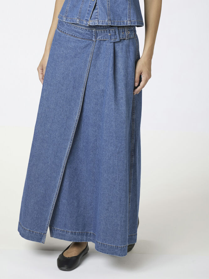 Neo Noir Nina Wrap Denim Skirt Blue