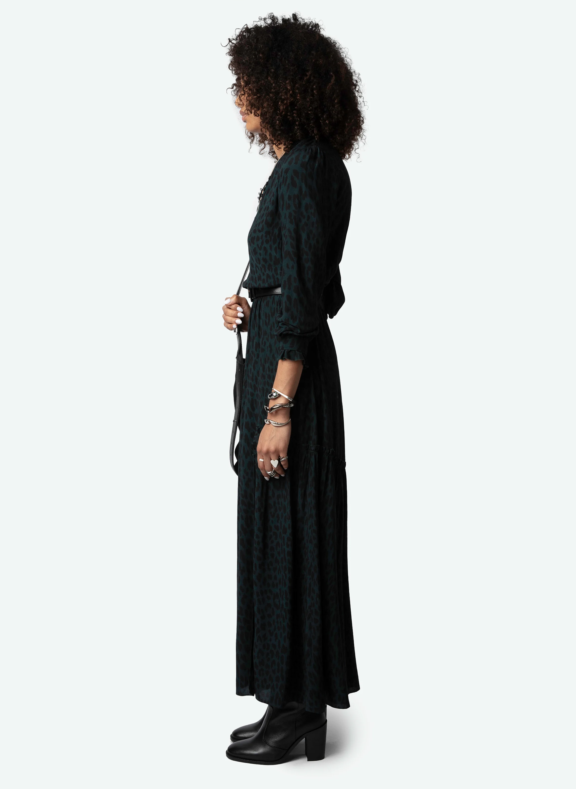 RABELLA - Robe longue col V droite imprimée | Vert