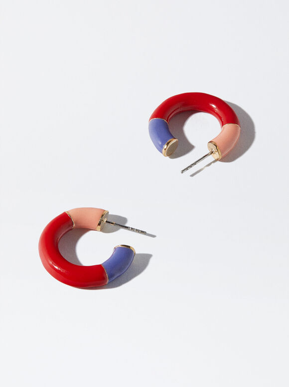 Brincos de argola com esmalte - Multicor