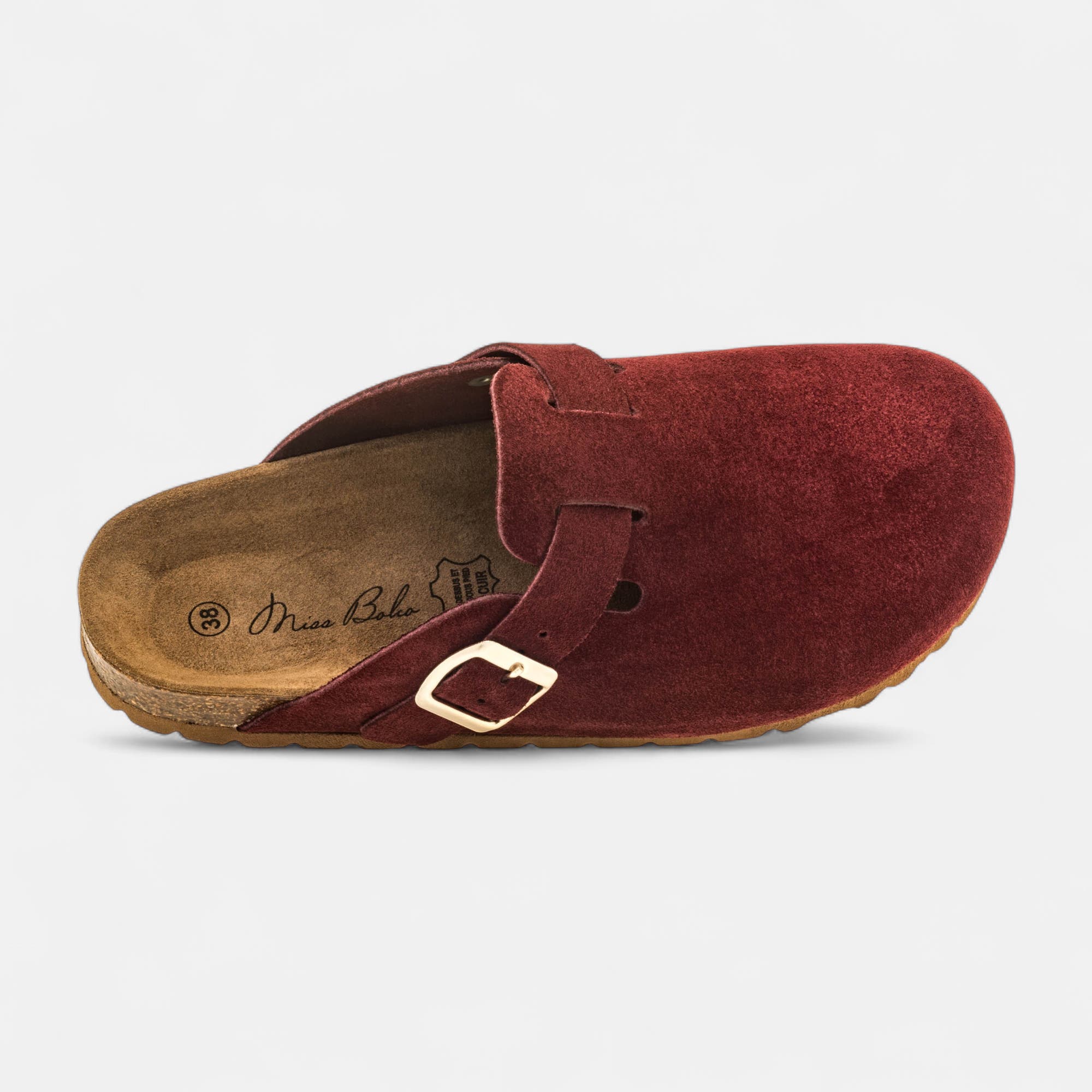 Mules Femme en cuir bordeaux