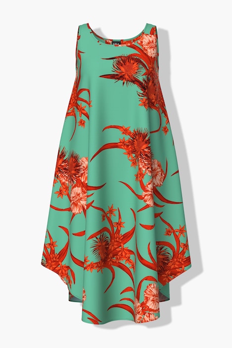 Kleid, floraler Druck, A-Linie, Rundhals, ärmellos