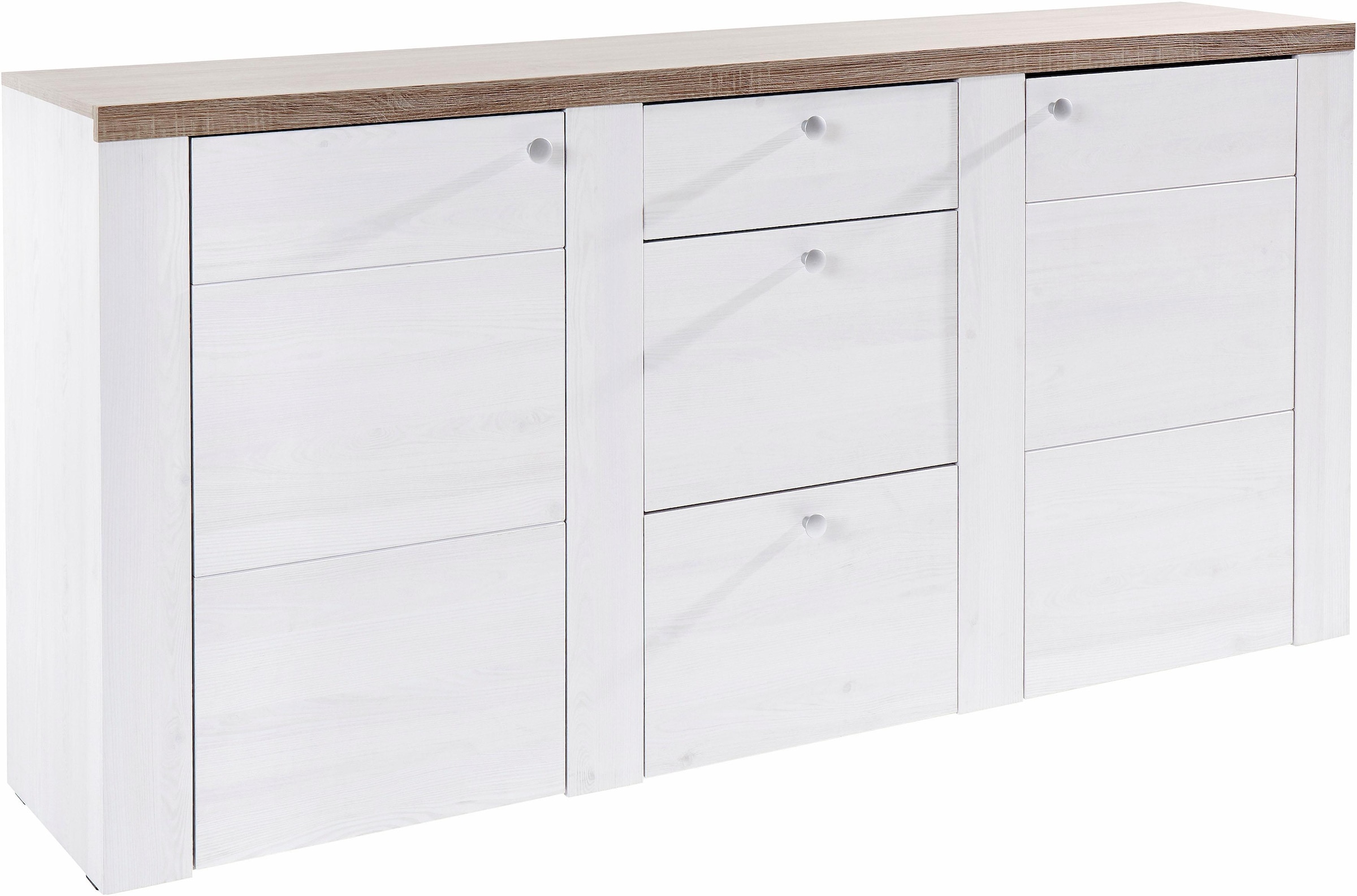 Home affaire Sideboard »Larona, zeitlose Kommode mit 2 Türen, 3 Schubkästen, Türkommode,« Höhe 84 cm, viel Stauraum, Anrichte mit dekorativer Rahmenoptik