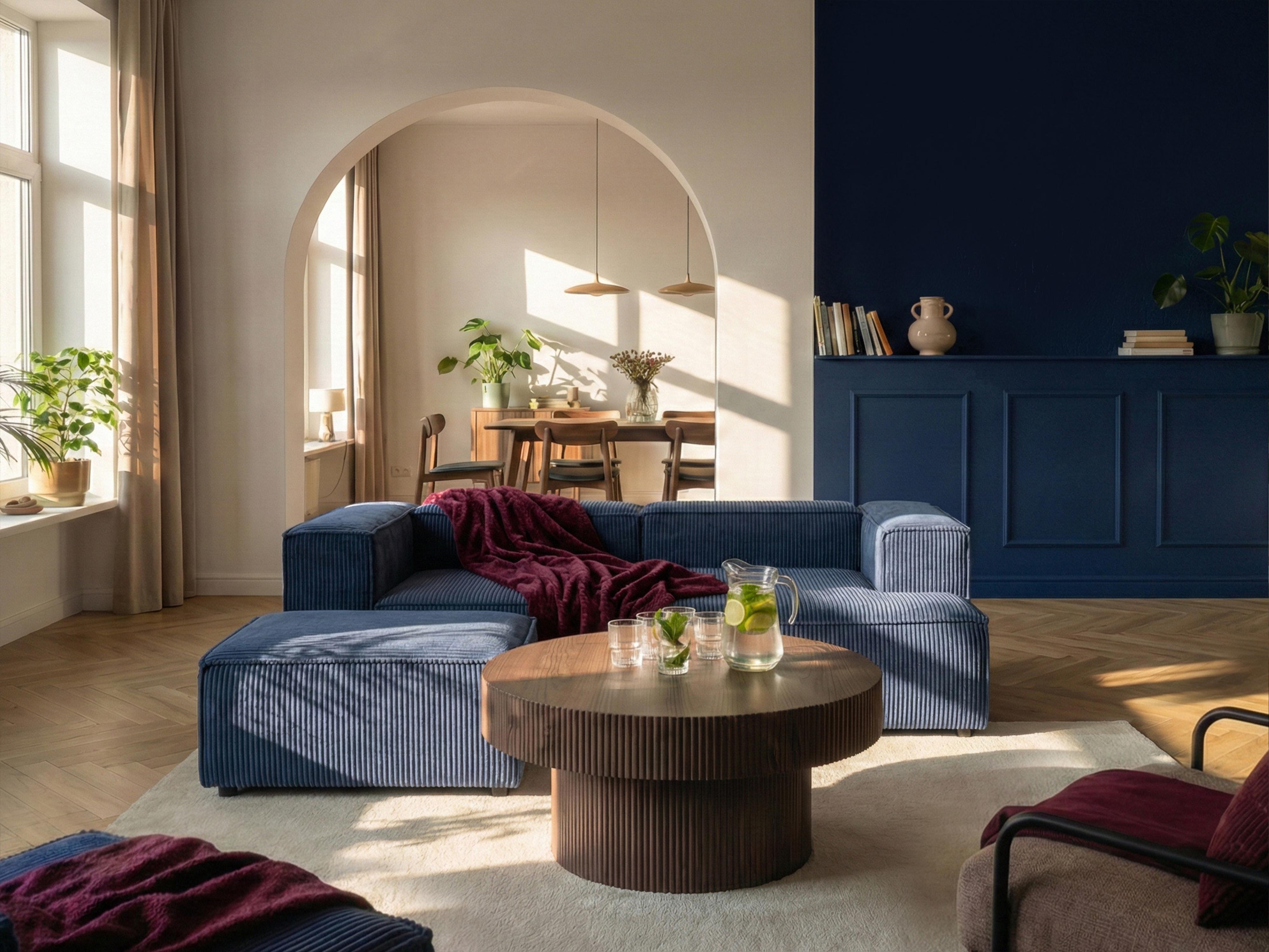 Modulaire hoekbank 3-zits ARDAL Corduroy Donkerblauw met ottomaan linkszijdig