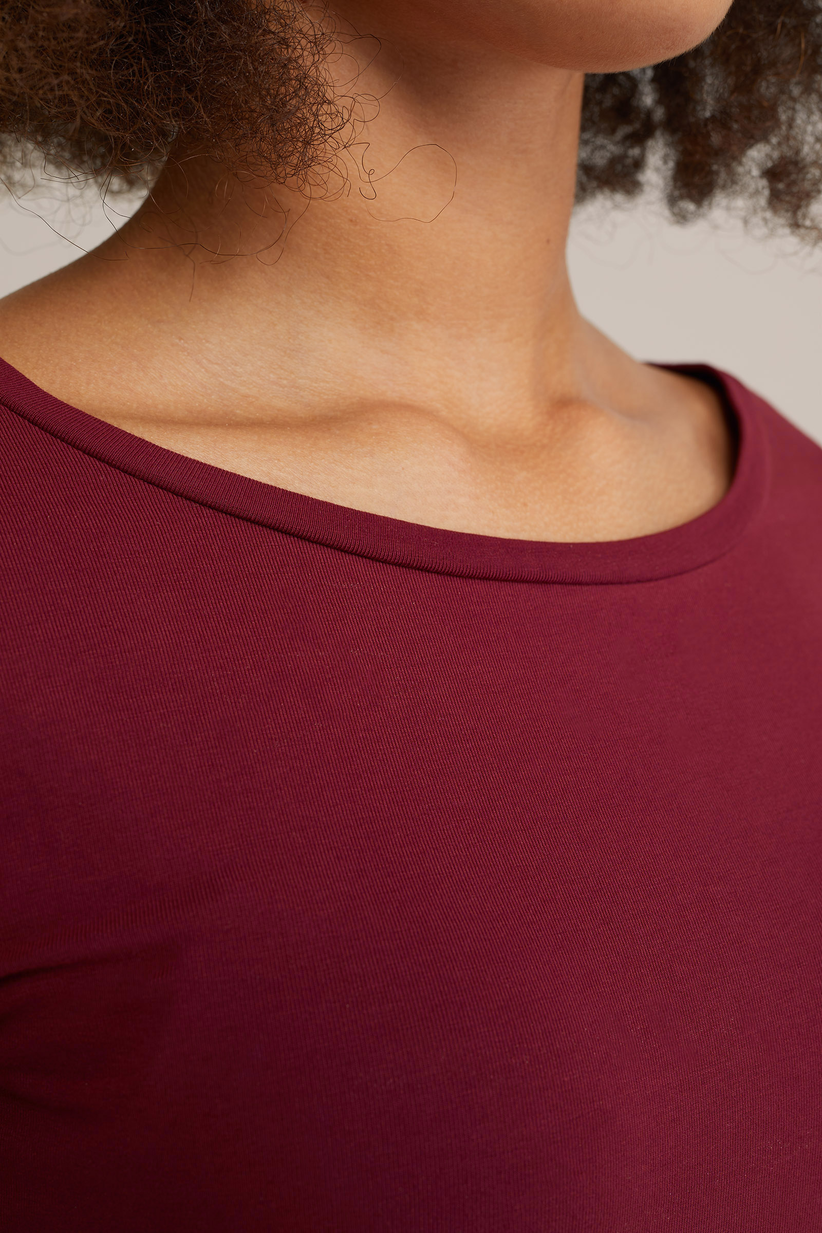 T-shirt met driekwart mouwen WE Fashion Donkerrood