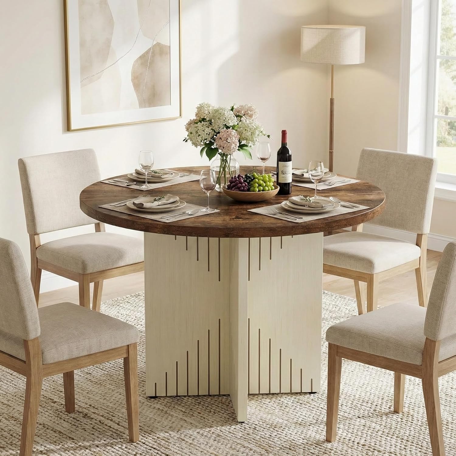 Lailang 100cm Esstisch, Runder Tisch, Küchentisch Zerlegetisch, Holztisch Esszimmer, Dining Table for 4 People, Moderner Esszimmertisch, 100 x 100 x 75 cm, Braun