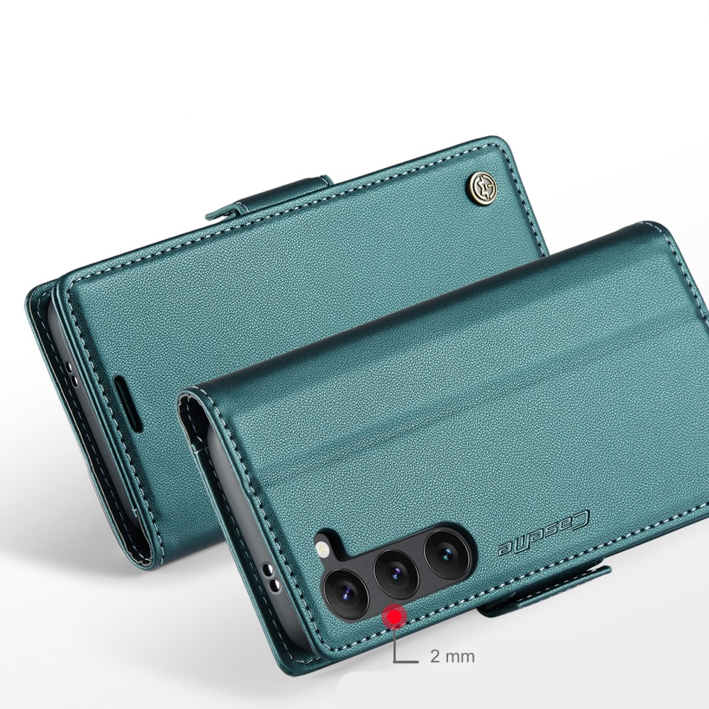 Samsung Galaxy S25 Leder Tasche Flip Wallet Etui mit Kartenfächern Litchi Look (RFID Schutz) - Grün