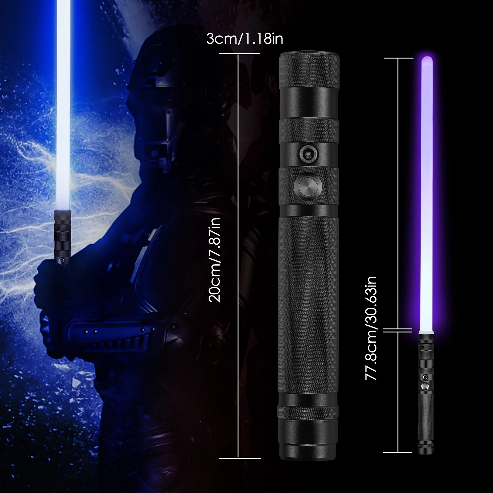 Laser Schwert Spielzeug LED Lichtschwert mit Farben / Geräuschen - Schwarz