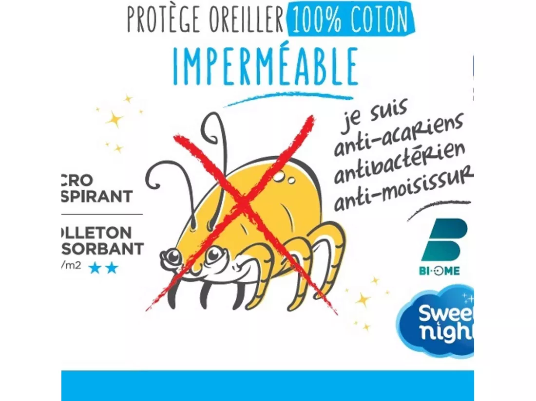 Lot de 2 protège oreillers anti-acariens imperméables molleton 100% coton 65x65