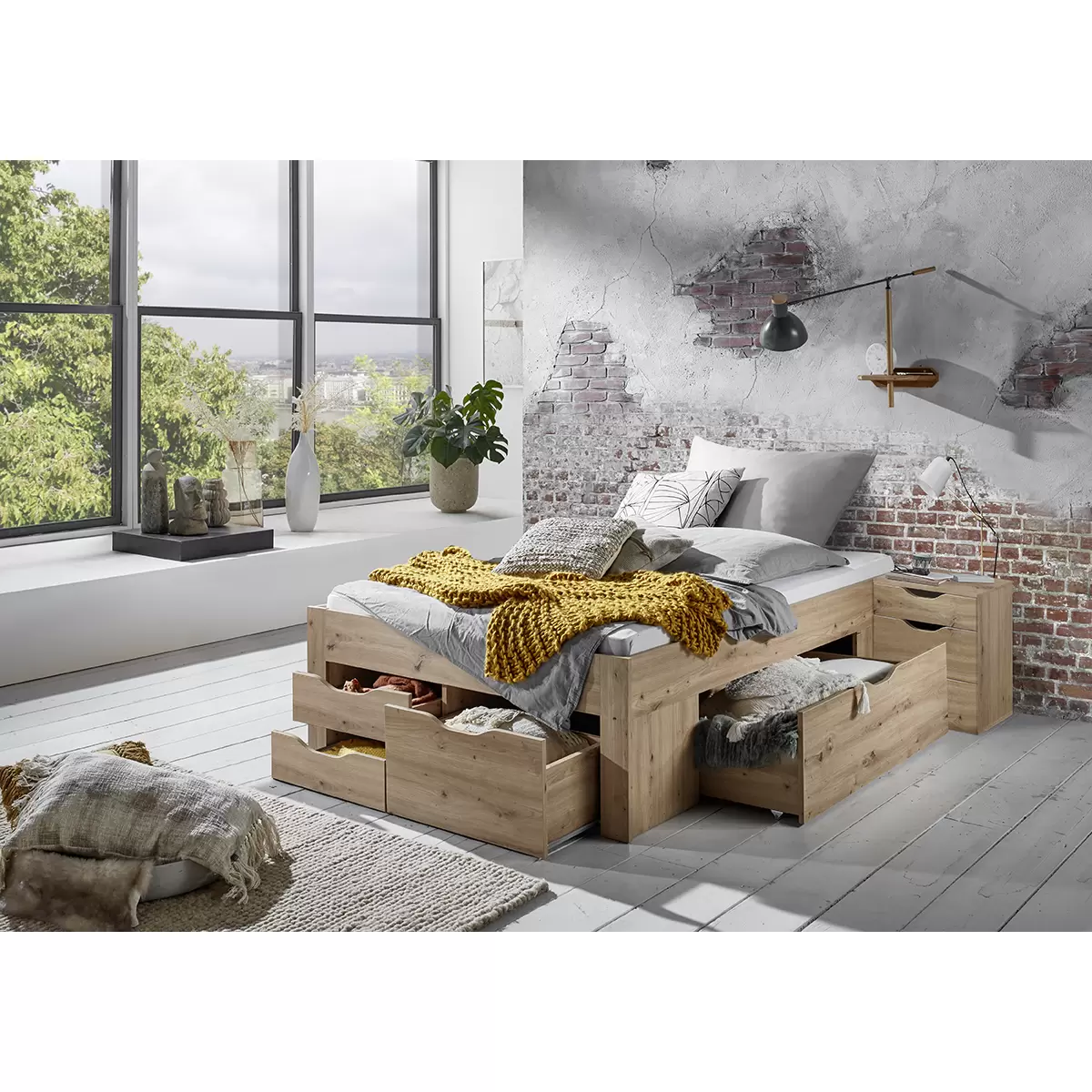 Stauraumbett Noah 140x200 Artisan Eiche