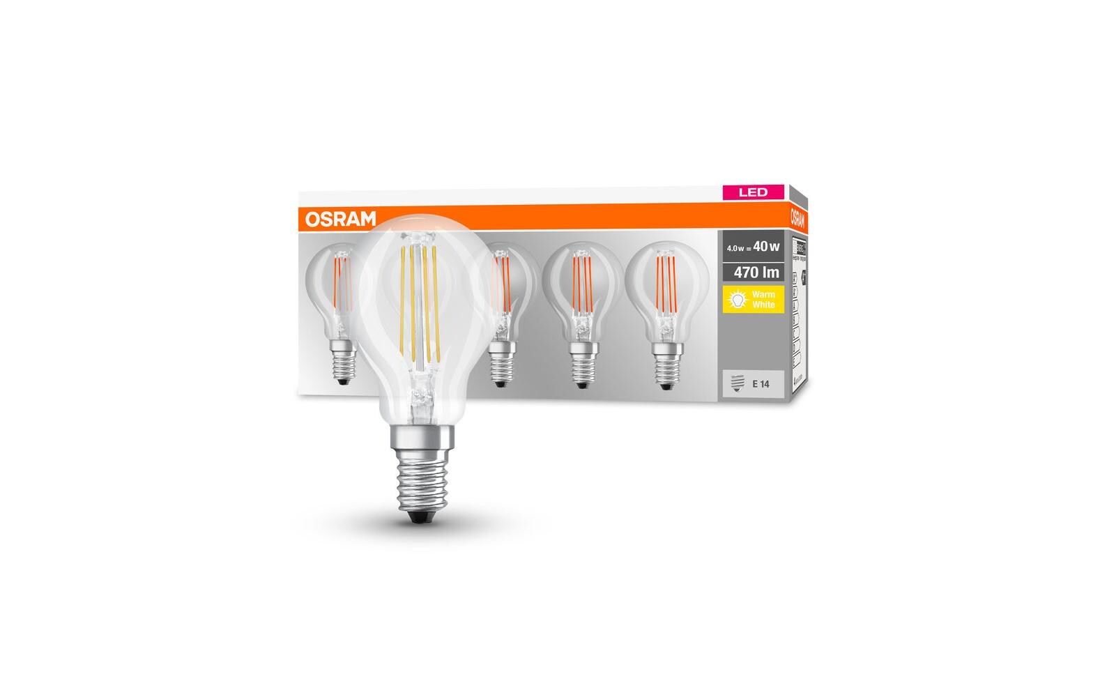 Lampe Base Filament 4W, E14 Warmweiss, 5er BoxFilamentleuchtmittel