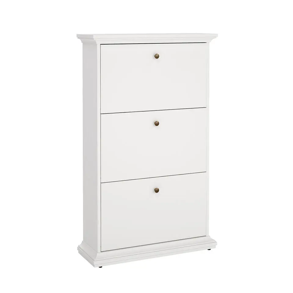 Hioshop Venedig schoenenkast met 3 klepdeuren in wit