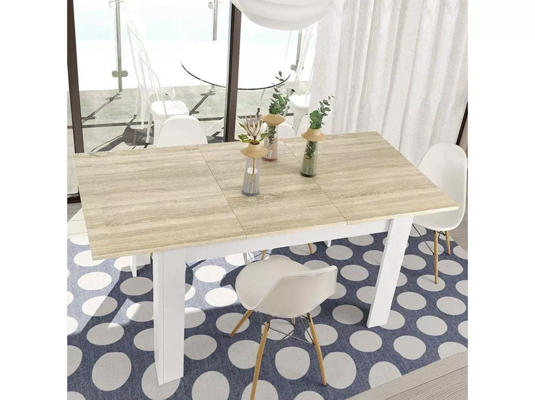 Table extensible Dalice, Console extensible pour salle à manger, Table de cuisine ouvrant avec rallonge, 140/190x90h78 cm, Chêne et Blanc