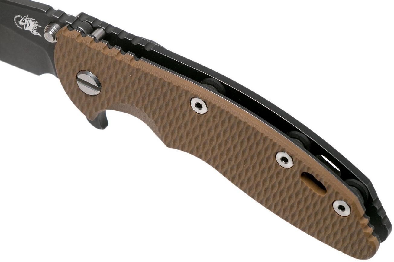 Rick Hinderer XM18 3,5” Slicer CPM 20CV Battle Black DLC, Coyote Brown G10, zakmes