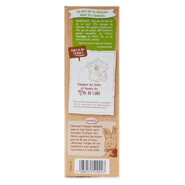 Tigela de refeição noturna Babybio com batata, espinafre e queijo de cabra +8 meses Orgânica 2 x 200g