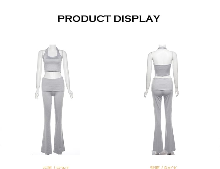 Bababy - Set: halternek-effen croptop + laag uitgesneden bootcutbroek