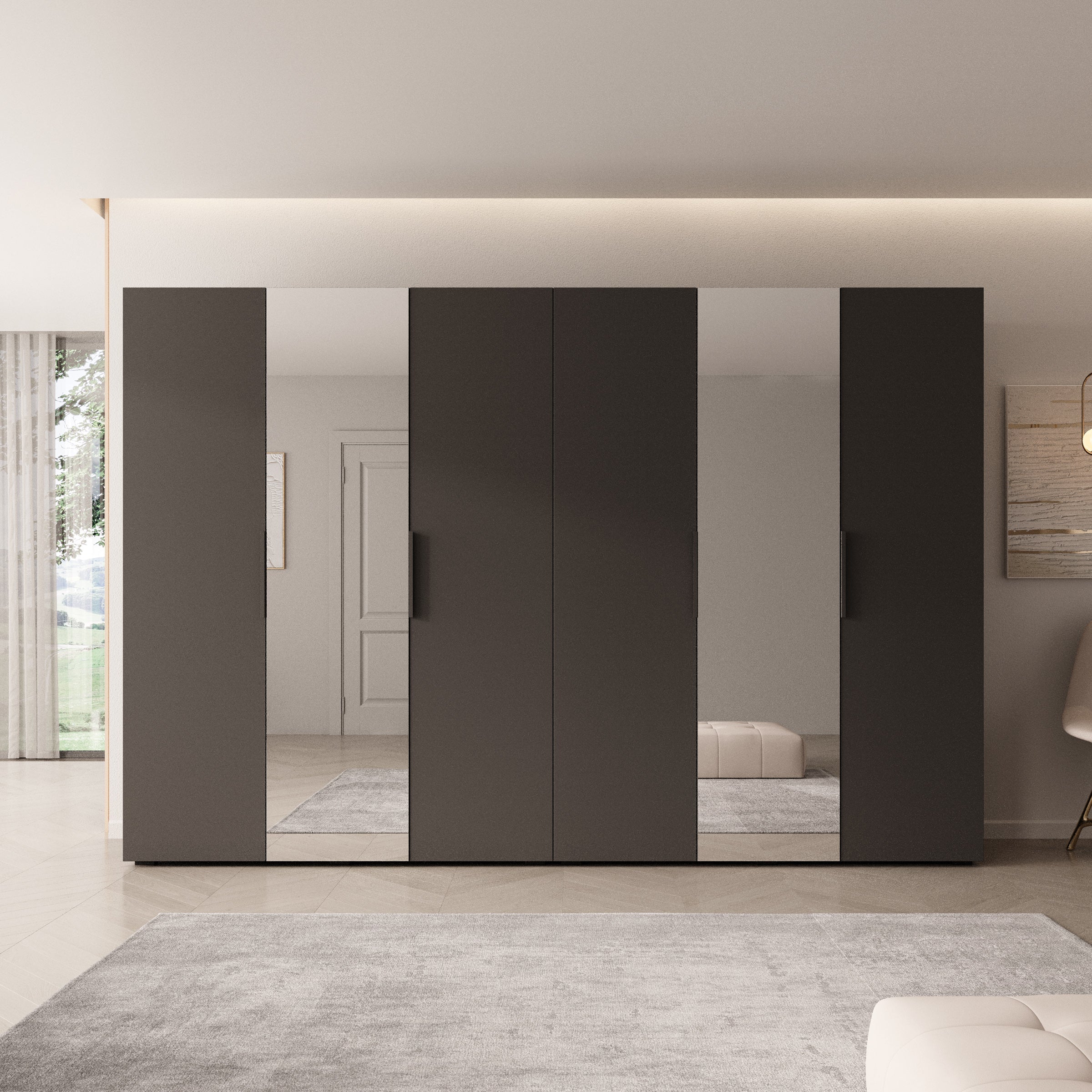 Meubella - Kledingkast Marquesa - Zwart - 300 cm - Met spiegel