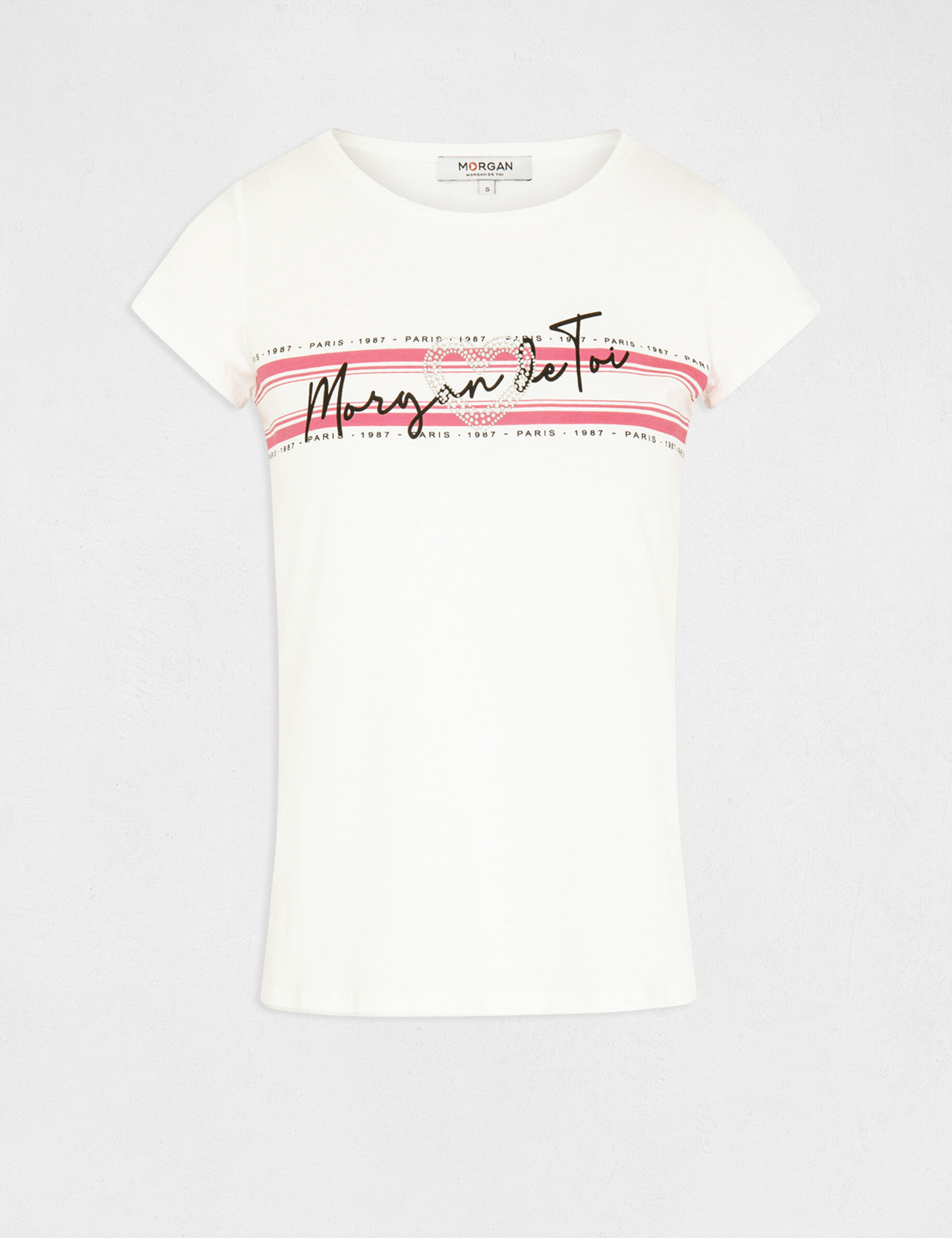 T-shirt manches courtes à inscription fuchsia femme - fuchsia