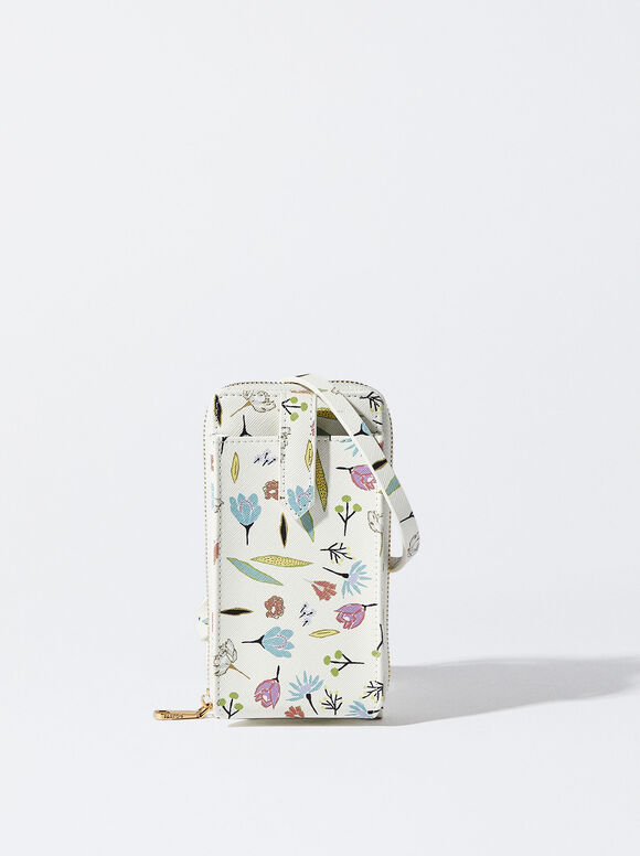 Bolsa para celular com estampa floral - Off-White