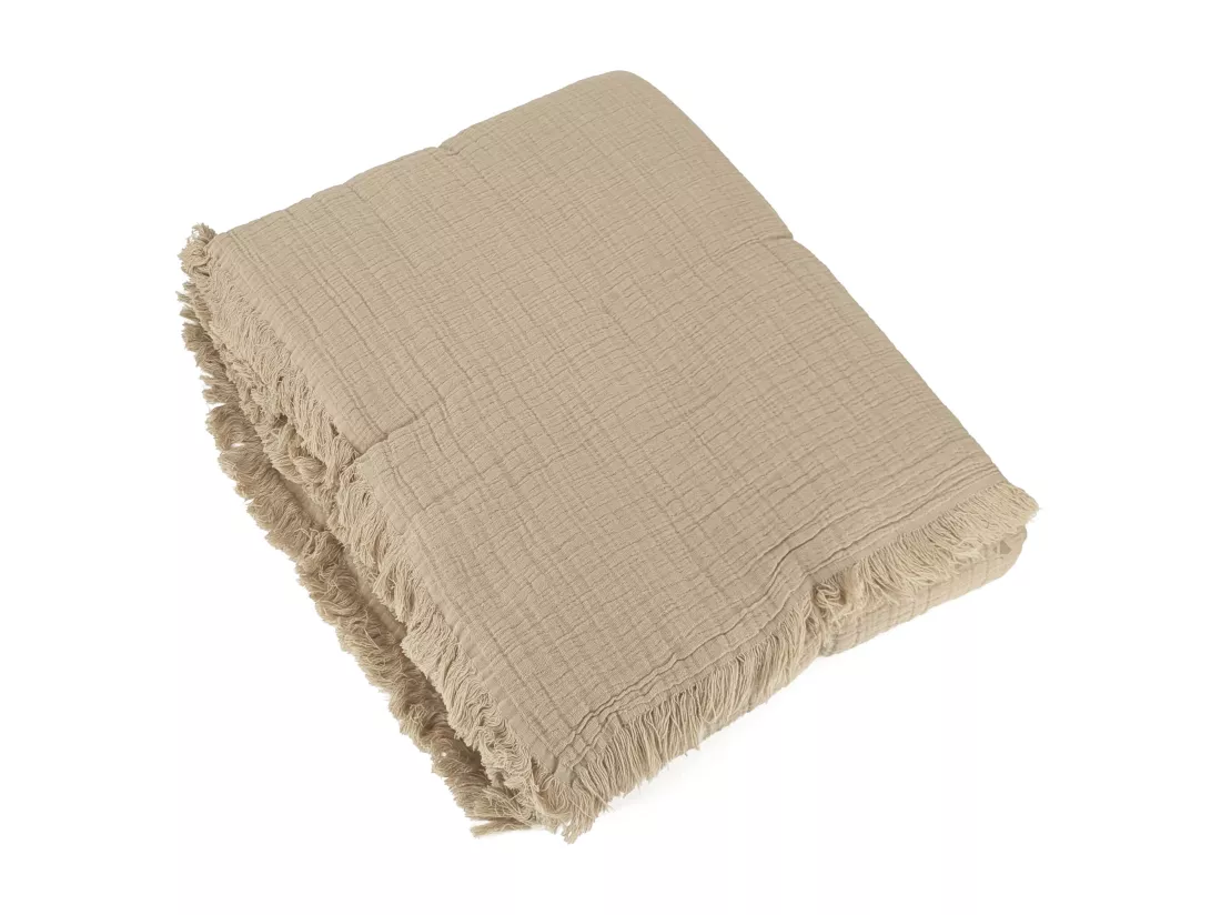 Dessus de lit 230x250 cm BREHAT 100% gaze de coton marron galet