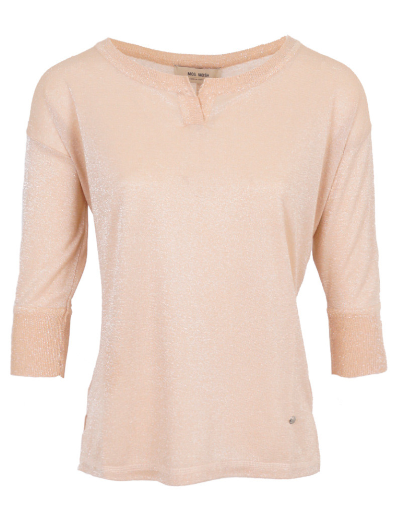 MOS MOSH TOP FEMME KIARA MANCHES MAILLE LUREX 3/4 PEACH PARFAIT