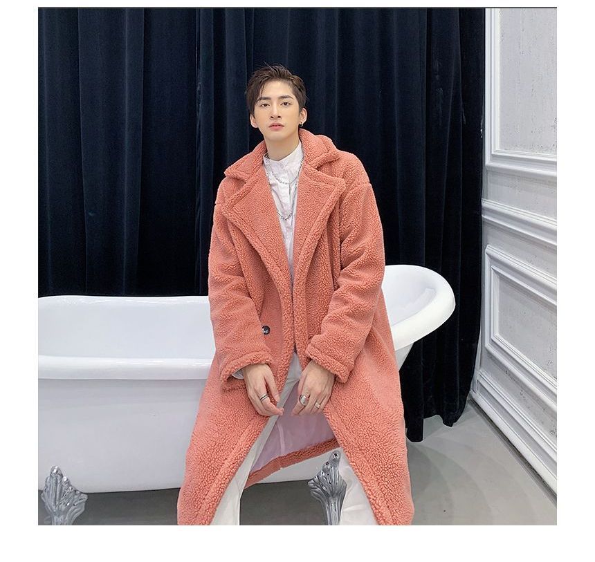 Orungeetun - Fleece trenchcoat met lange mouwen en dubbele rij knopen