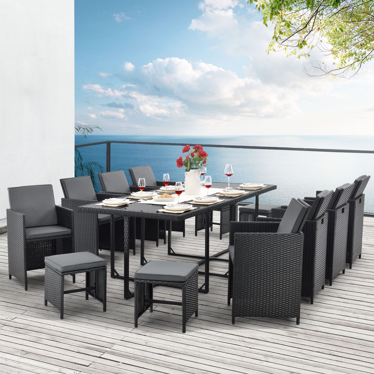 Baracoa XXL polyrotan zwarte diningset