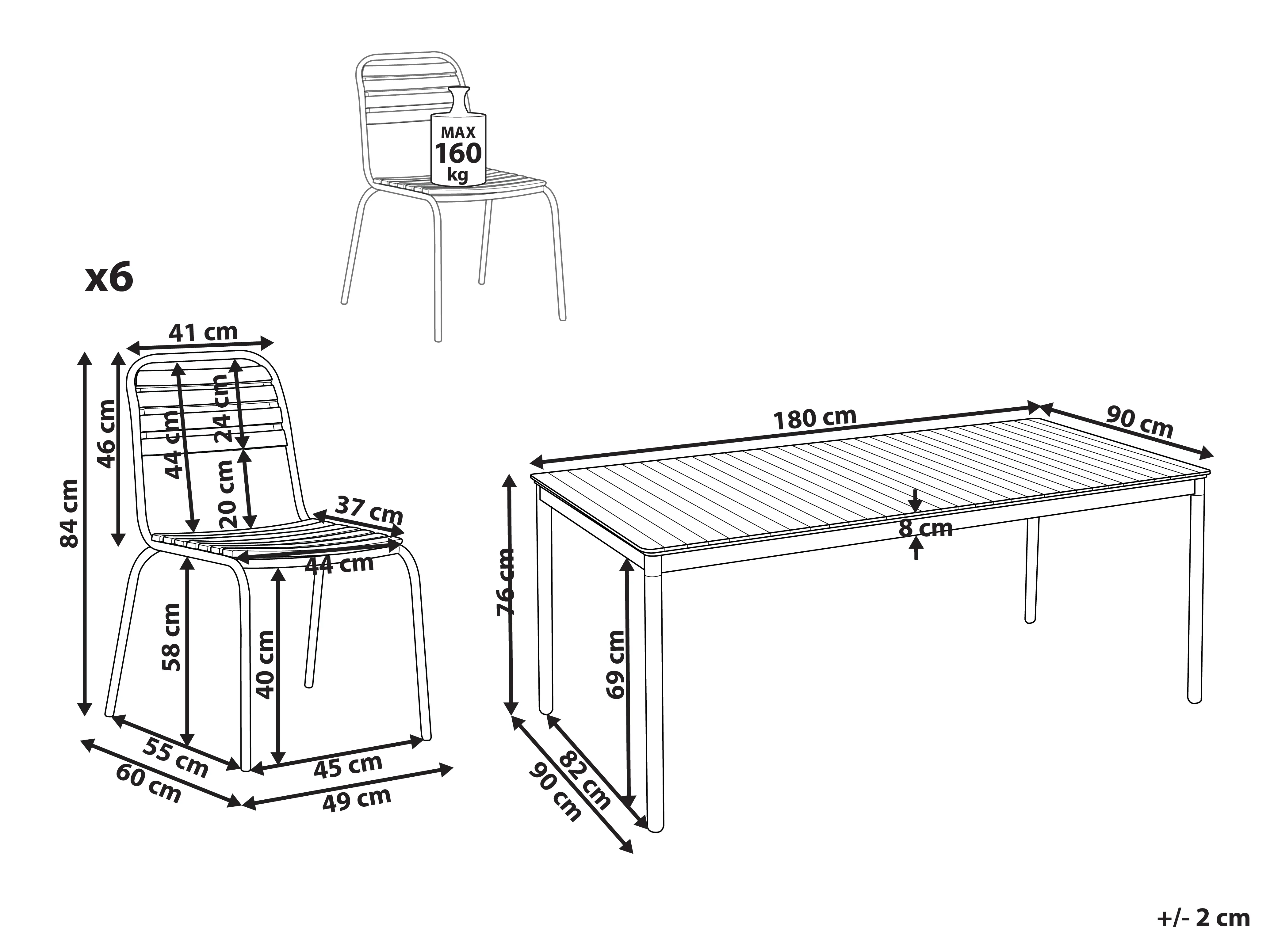 Tuinset 6-zits VALLESE Acaciahout Bruin