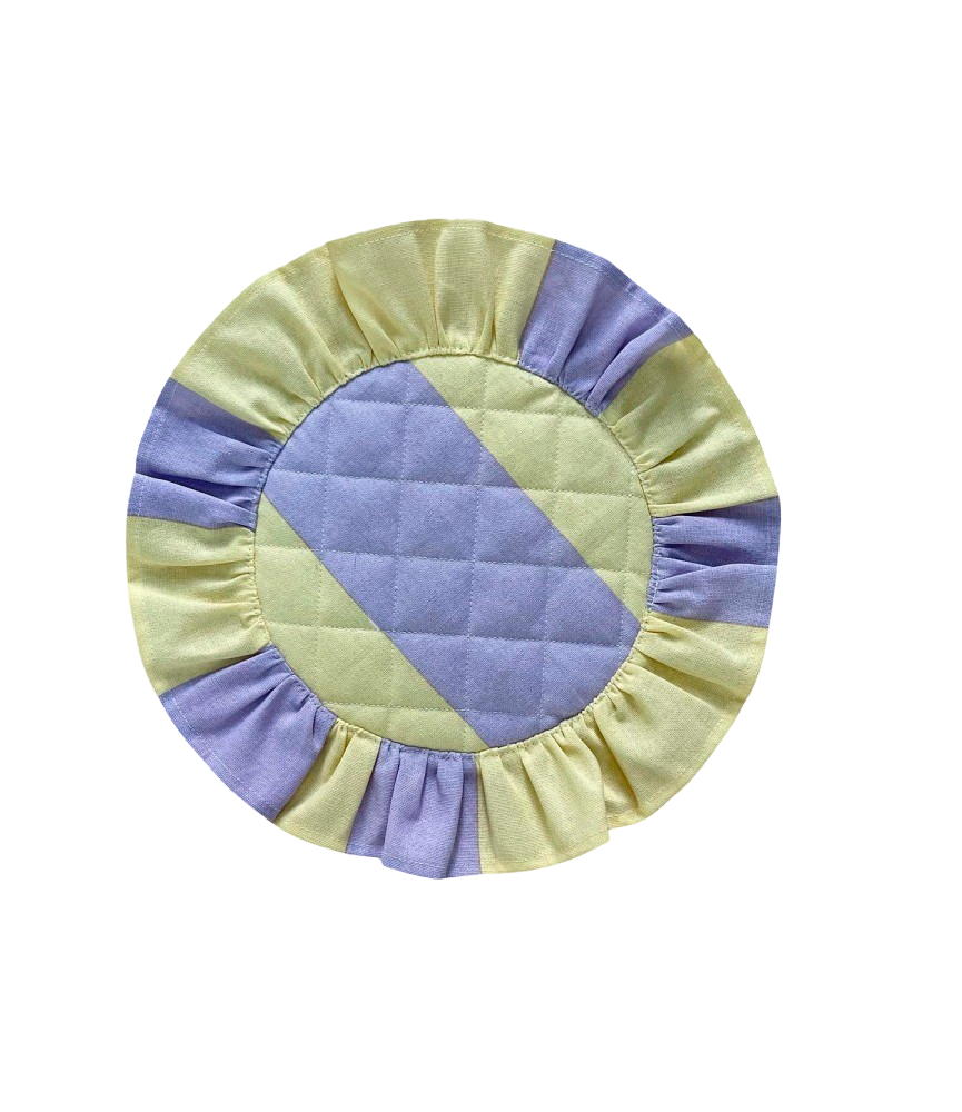 Jou Quilts  Serviet til brødkurv, gul/lilla - Ø30 cm.