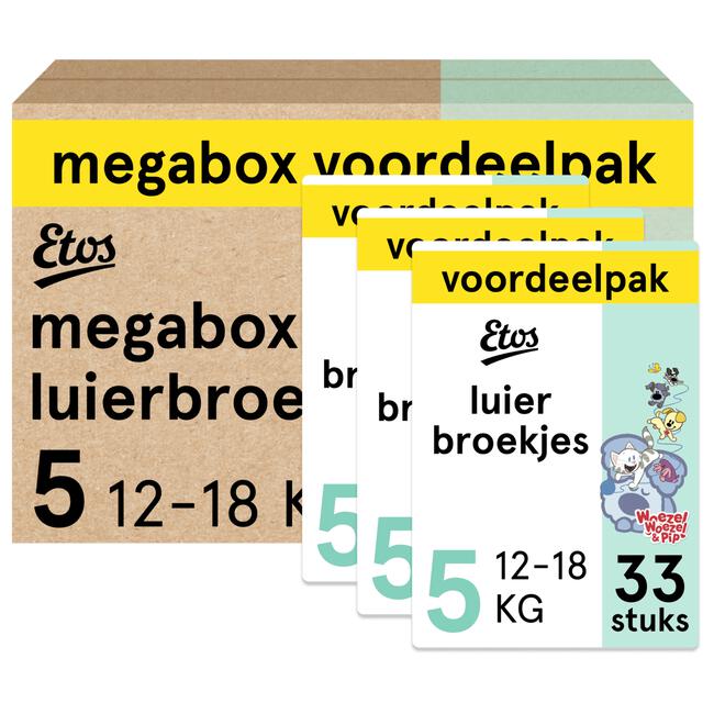 Etos Woezel & Pip Luierbroekjes Junior Megabox Voordeelpak Maat 5 12-18 kg 99 stuks