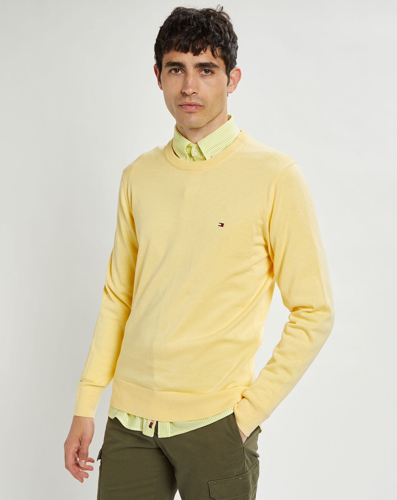 Tommy Hilfiger Pull en Coton Bio & Soie jaune