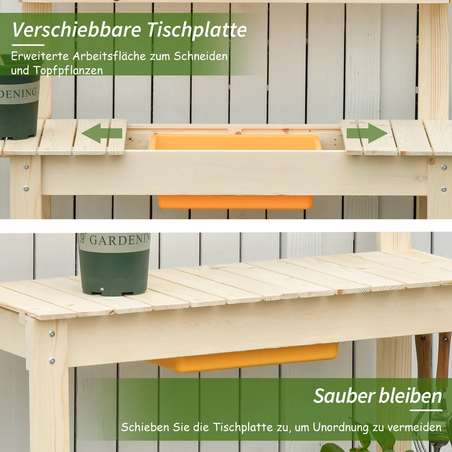 Outsunny Pflanztisch mit verstellbarer Arbeitsfläche natur