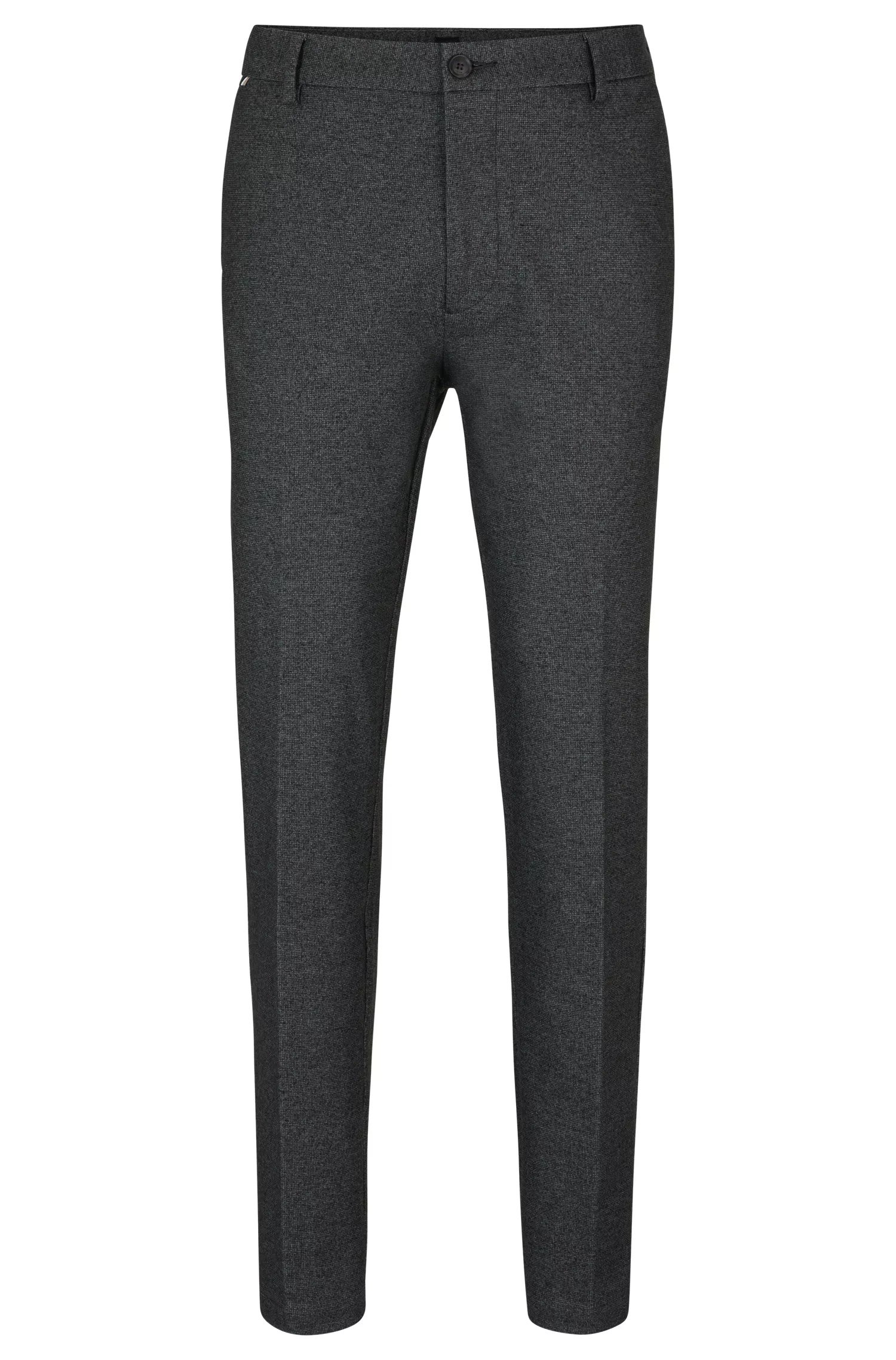 Calça BOSS preta, corte regular, cintura regular e pernas afuniladas.