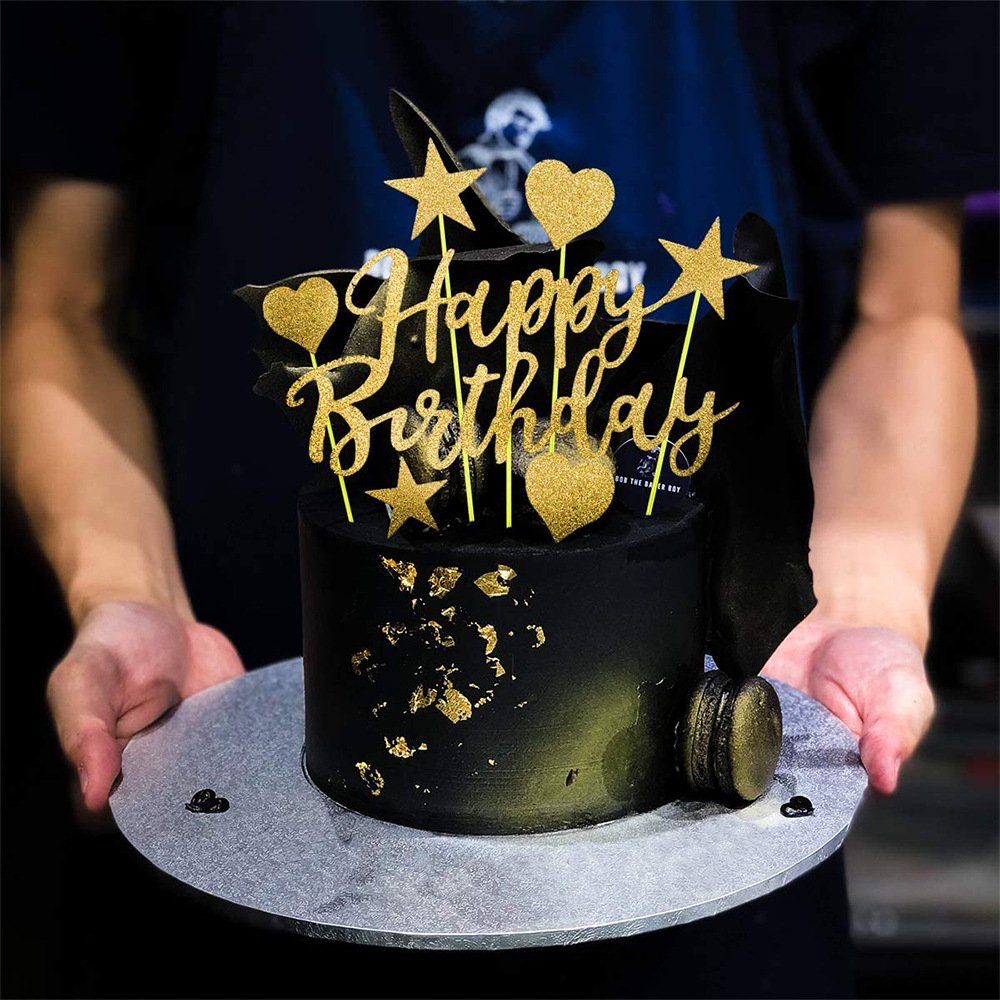 (58-tlg. Set) Happy Birthday Girlande Geburtstags Party Deko   Latex- und Folienballons / Fahnen Girlande / Kuchenstecker - Gold
