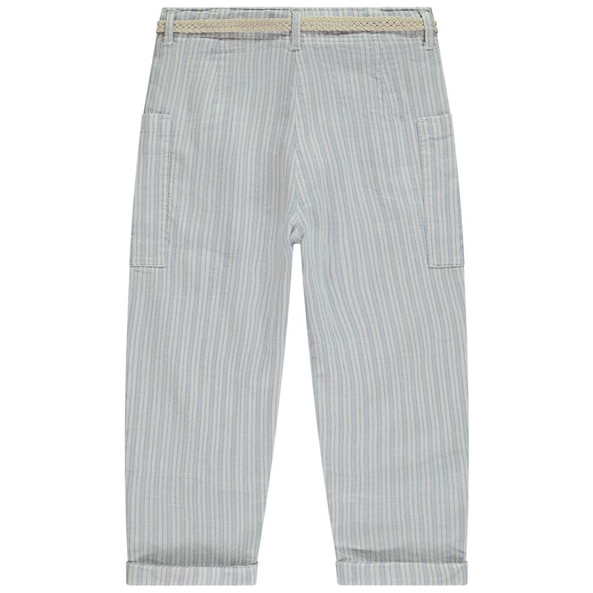 Pantalon rayé à poches + ceinture tressée pour fille - Bleu