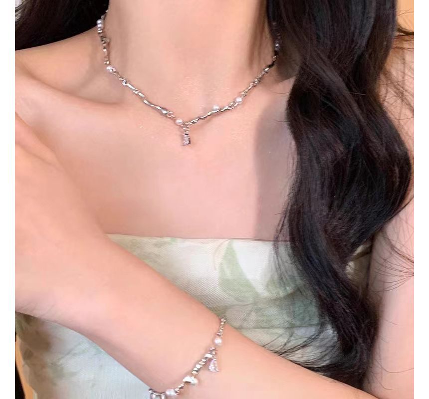 Deminsha - Armband / Choker met strass-imitatieparels en legering