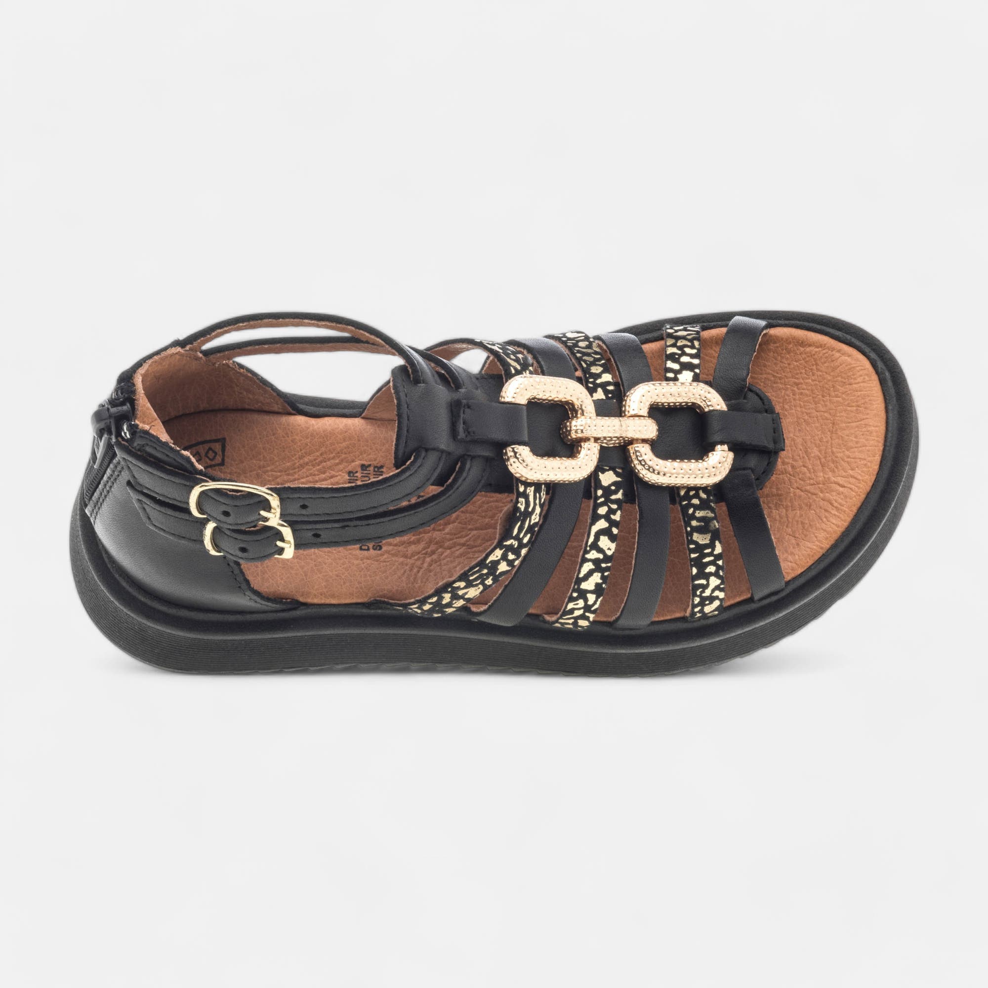Nu-pieds Fille en cuir noir