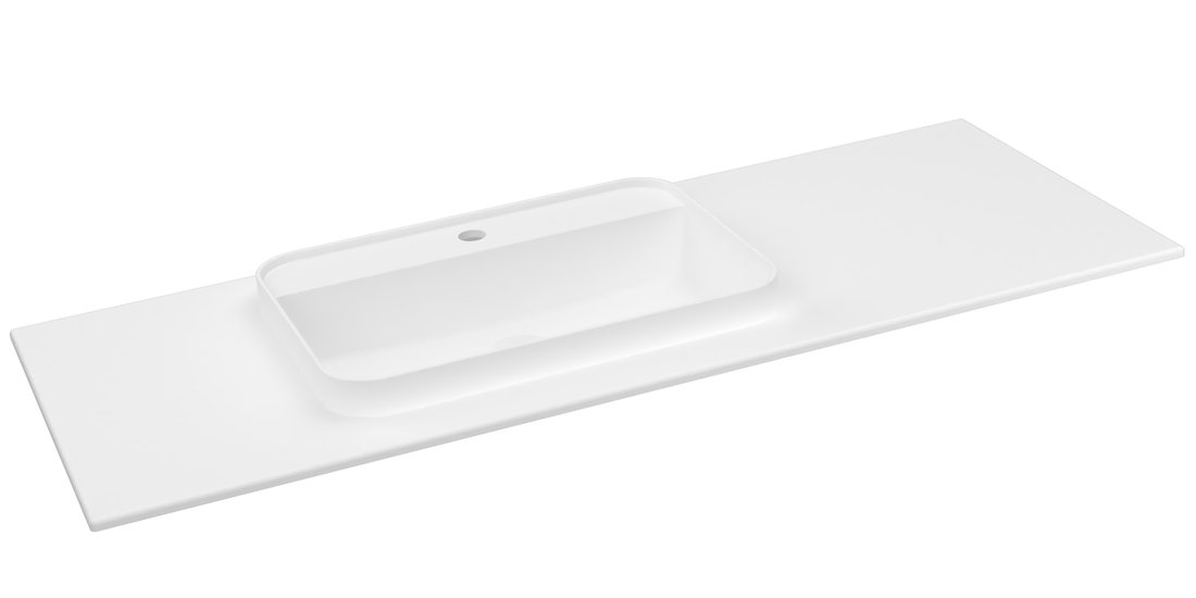 Sapho Brahea wastafel 130x50cm solid surface wit mat met brede rand en kraangat links