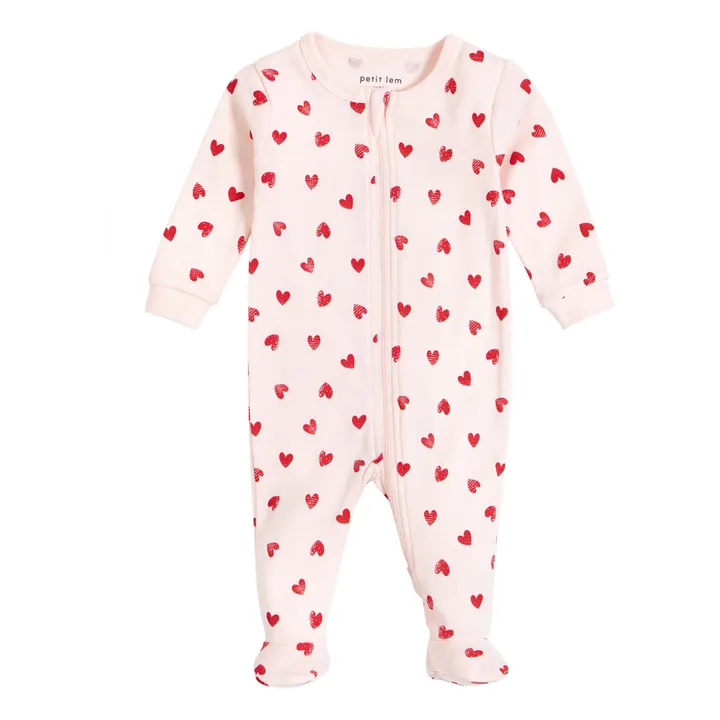 Petit Lem Pyjama Une Pièce Coton Bio Cœurs | Rose