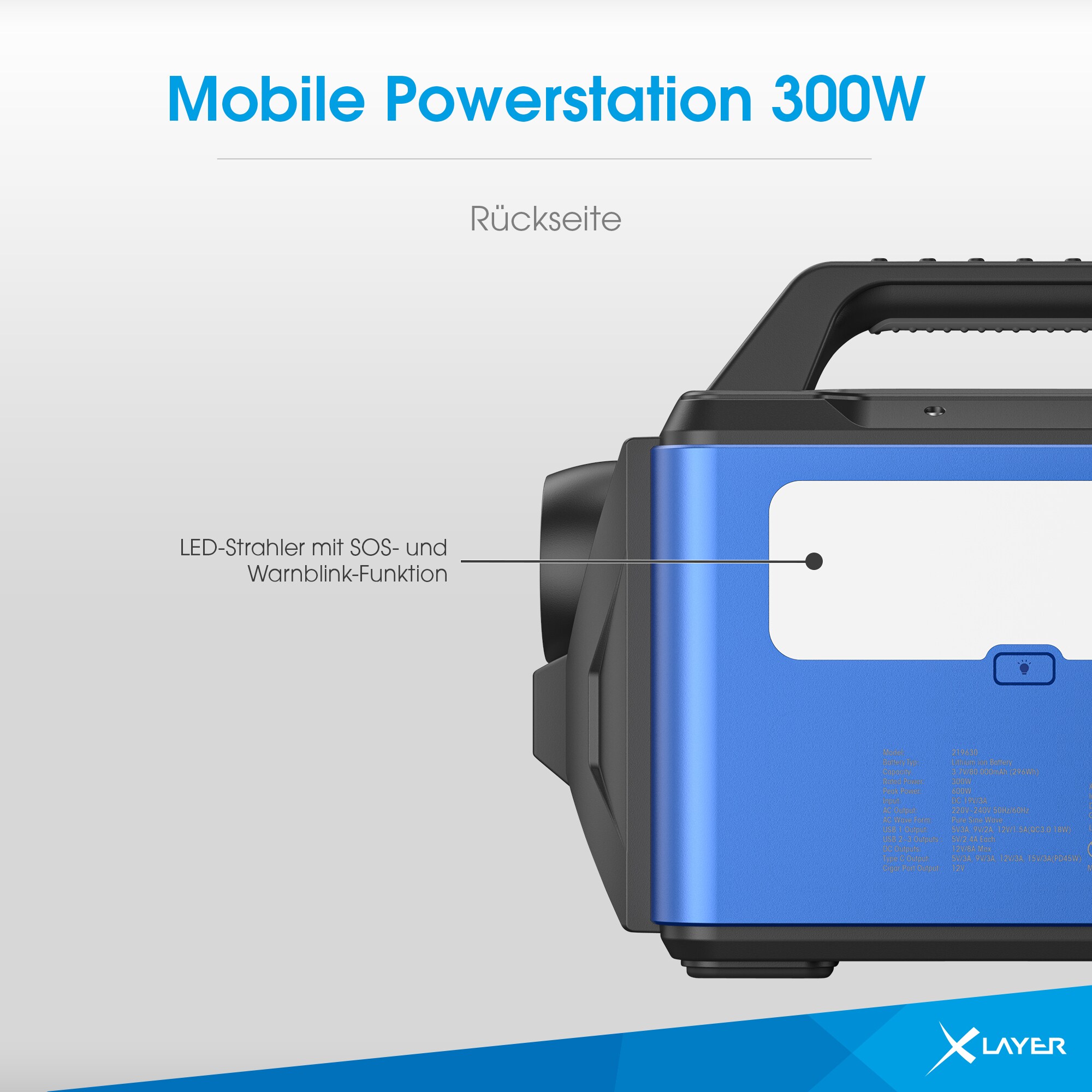 Xlayer Powerstation 300W (Peak 600W) 296Wh mit Solar Panel 80W faltbar