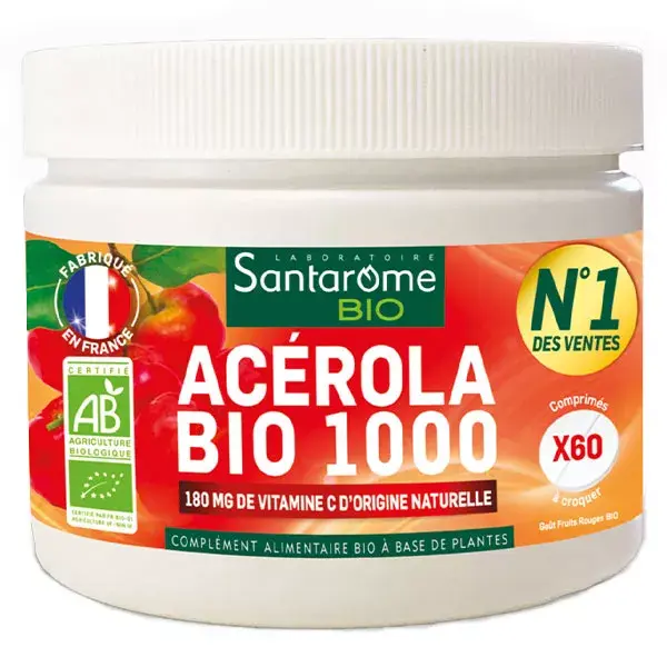 Santarome Orgânico - Acerola Orgânica 1000 - Vitamina C Natural - 60 Comprimidos Mastigáveis